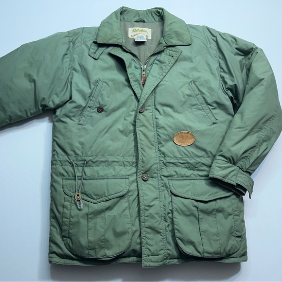 Cabela's Goose Down Field Jacket Mens Medium Fleece Lined Removable HoodREAD
